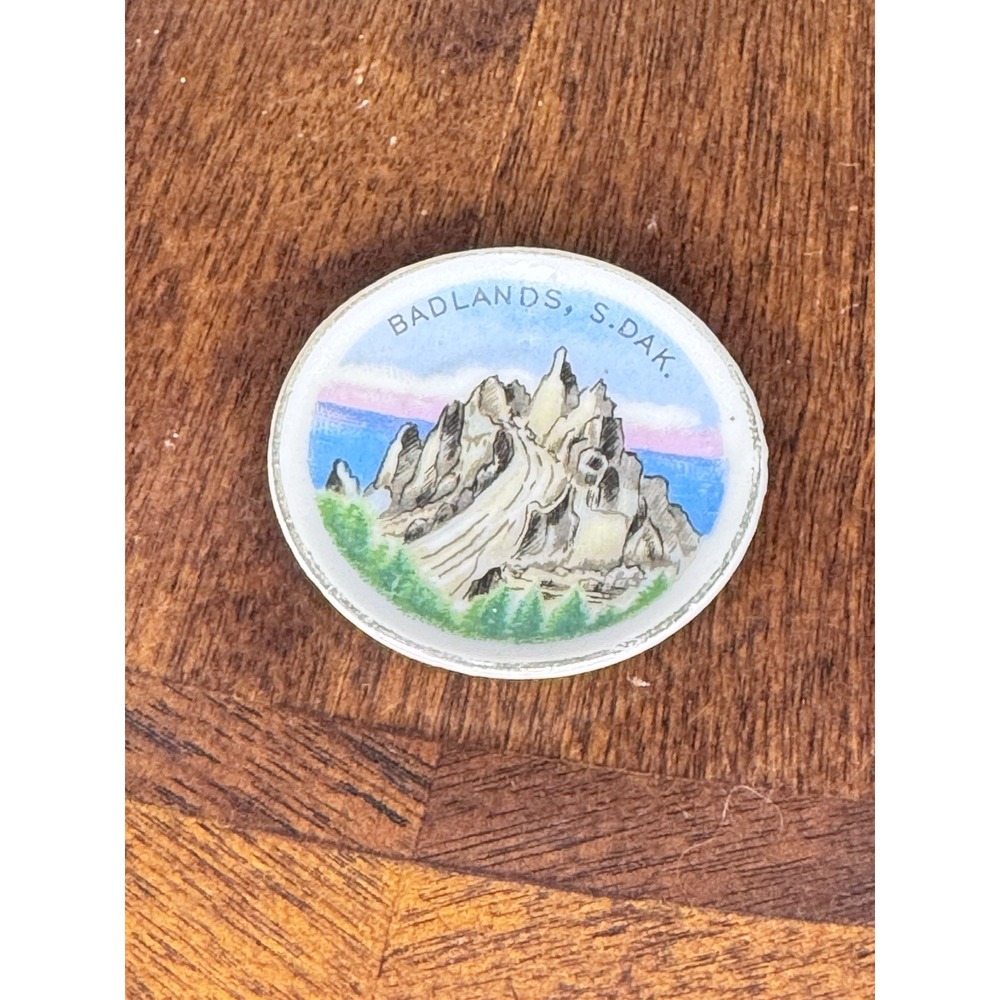 Vintage Badlands South Dakota Decorative Miniature Plate Blue White 1.5" Japan